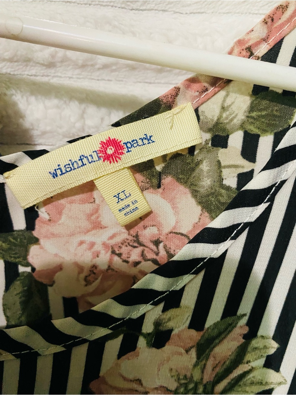 Wishful Park Black & White Striped Camisole with Pink Floral Print - Picture 3 of 6